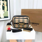 Luxury Burberry 1983 Check Canvas Leather Camera Bag Beige