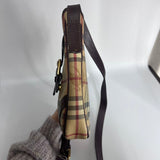 Luxury Burberry Beige Leather Check Crossbody Bag
