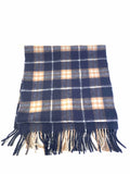 Luxury Burberry Check Pattern Navy Beige Wool Scarf