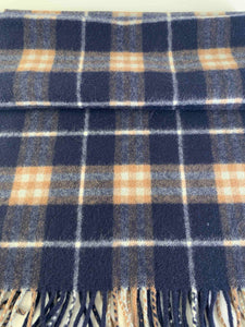 Luxury Burberry Check Pattern Navy Beige Wool Scarf