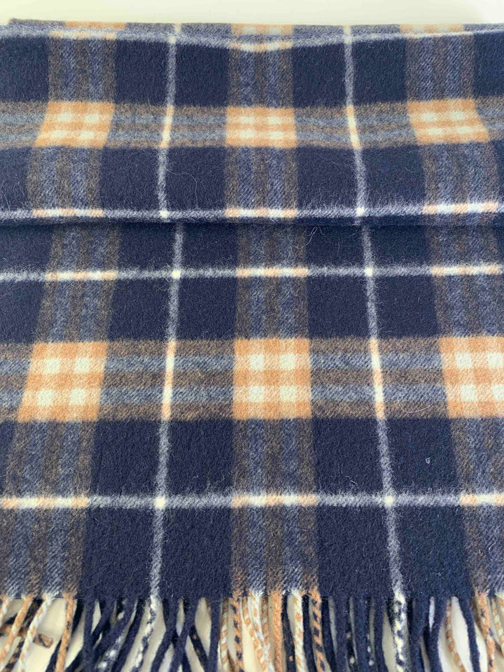 Luxury Burberry Check Pattern Navy Beige Wool Scarf
