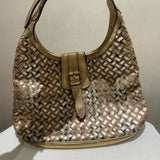 Luxury Burberry Woven Gold Metallic Hobo Bag