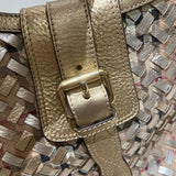 Luxury Burberry Woven Gold Metallic Hobo Bag