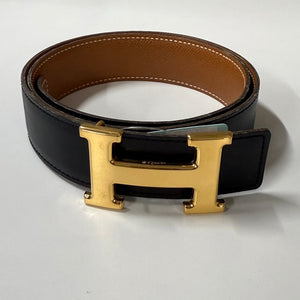 Hermes H Leather Belt Black 70-74cm