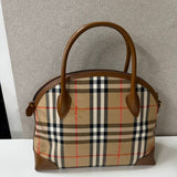 Luxury Burberry Canvas Leather Handbag O274302 in Classic Plaid Beige, Top Handle Bag