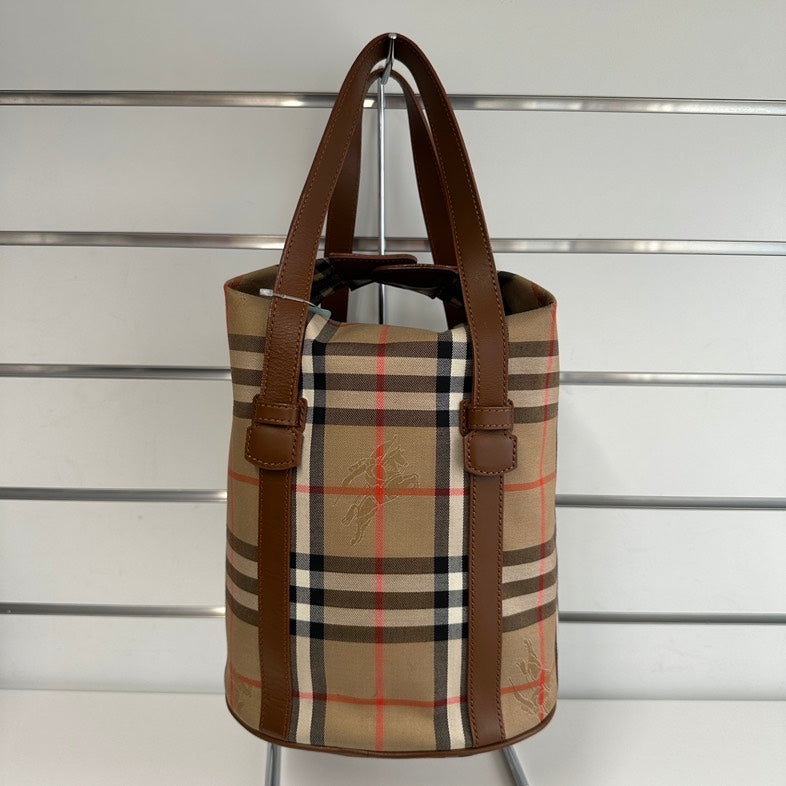 Luxury Burberry Plaid Beige Tote Handbag