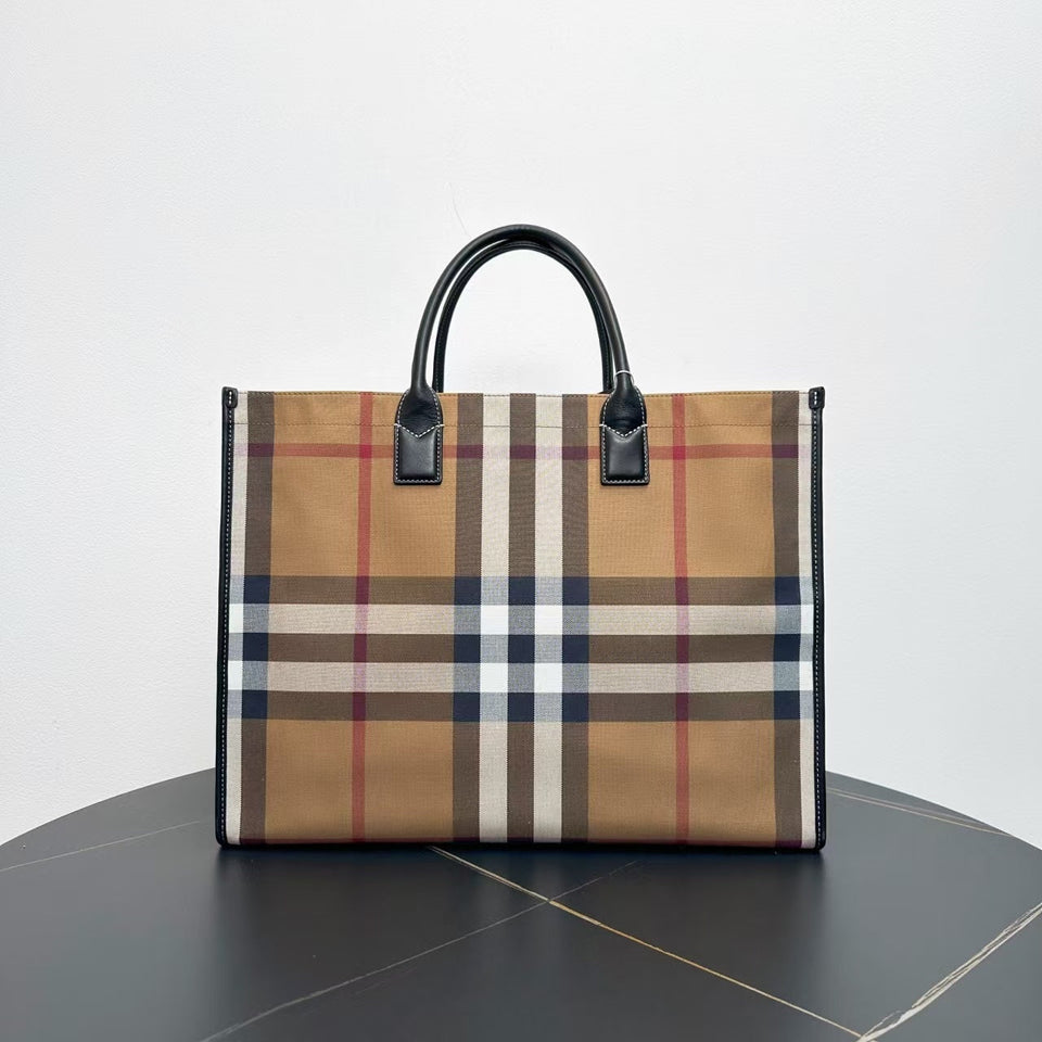 Luxury Burberry Large Two-Way Tote Bag in Classic Check Canvas