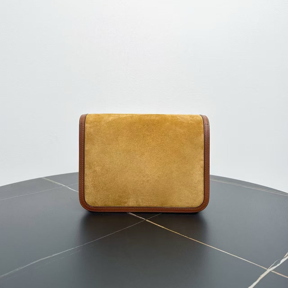 Luxury Burberry Haymarket Yellow Suede Shoulder Bag