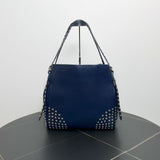 Luxury Burberry Studded Tote Bag in Navy Leather