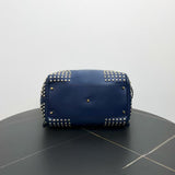 Luxury Burberry Studded Tote Bag in Navy Leather