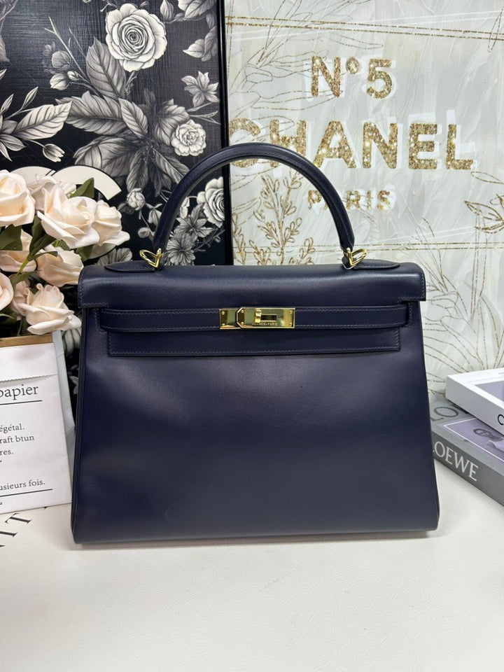 Hermes Kelly 32 Bag in Navy Leather -  Condition