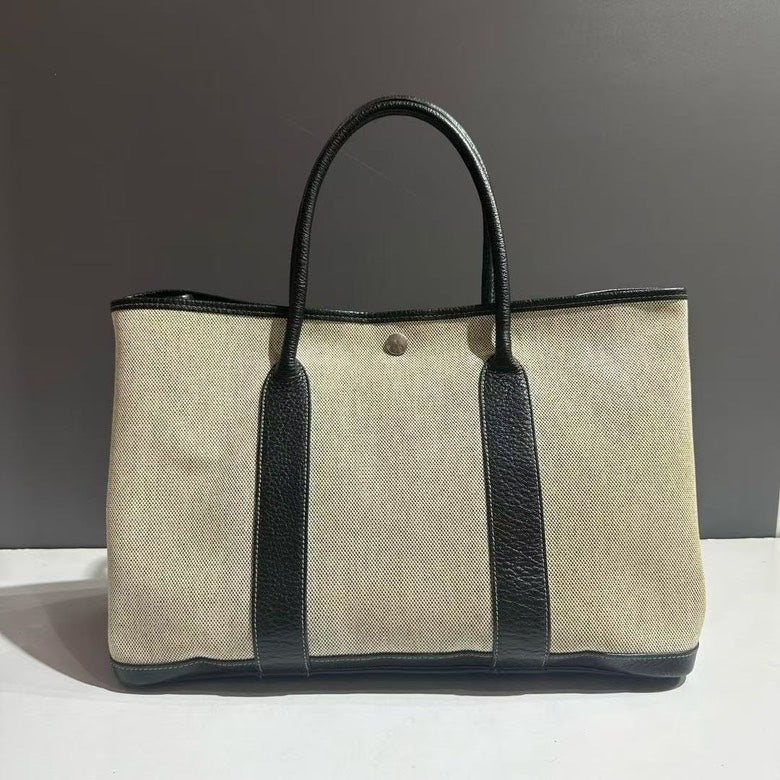 Hermes Garden Party Tote Noir Canvas Large  Bag