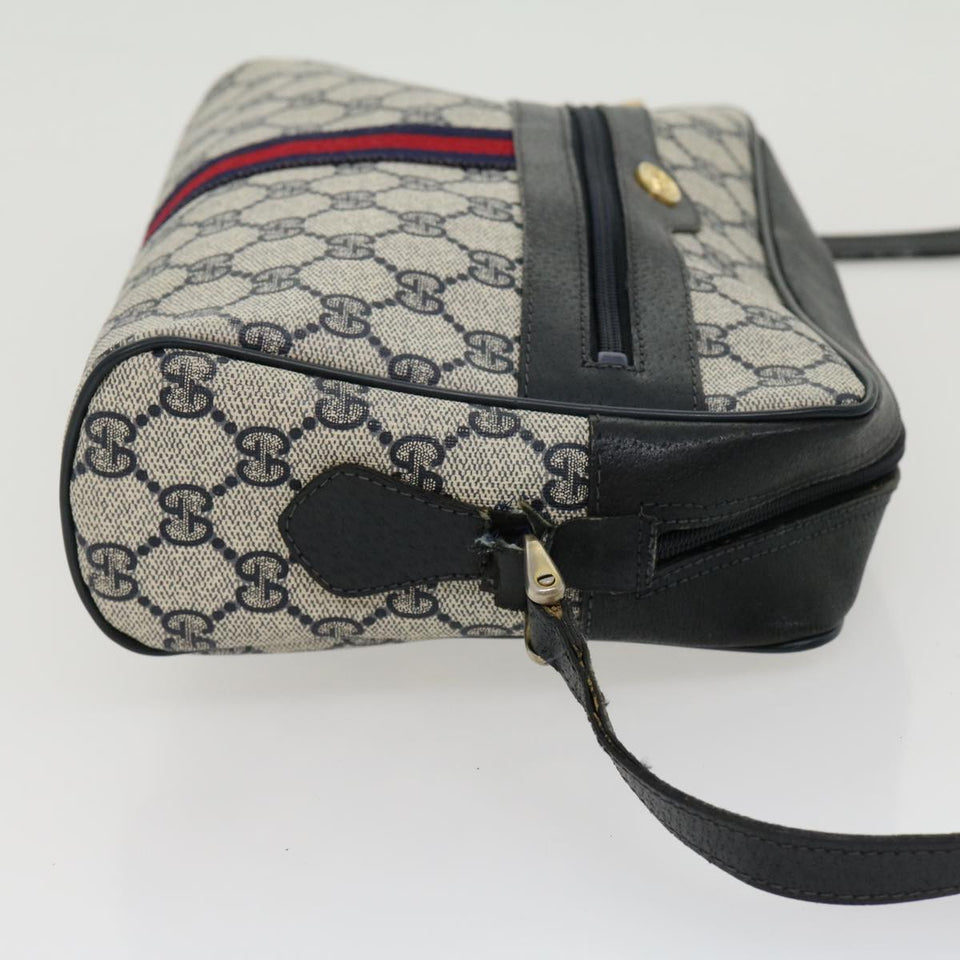 Gucci GG Canvas Sherry Line Shoulder Bag PVC Leather Navy Red gray rd2444