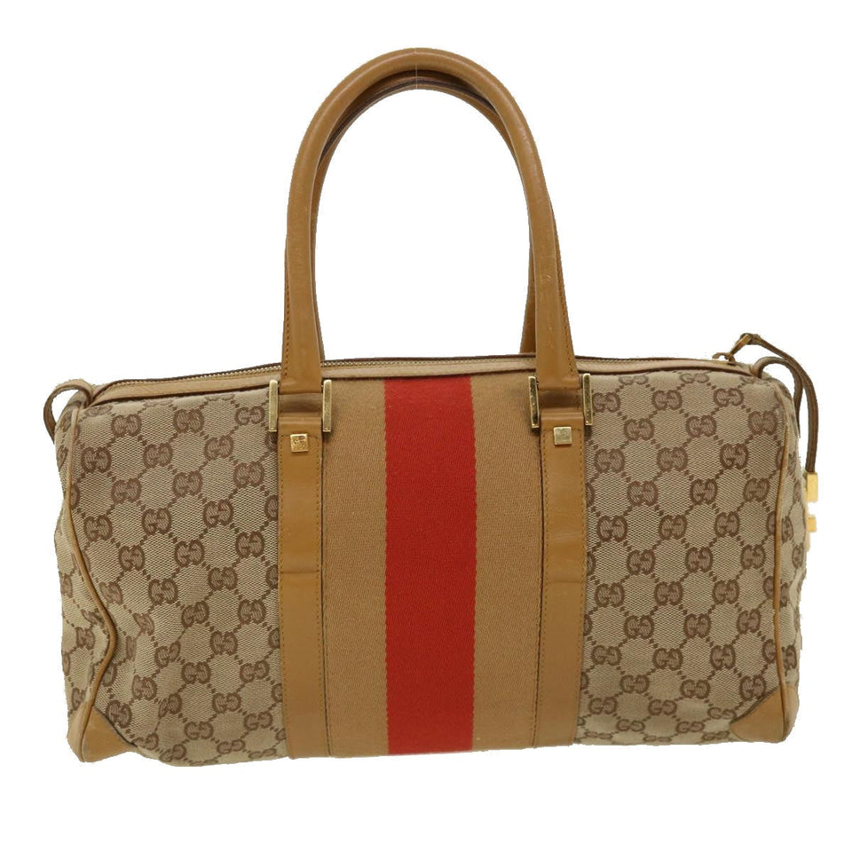 Gucci GG Canvas Sherry Line Hand Bag Beige Red Brown 0000846002113 rd2865
