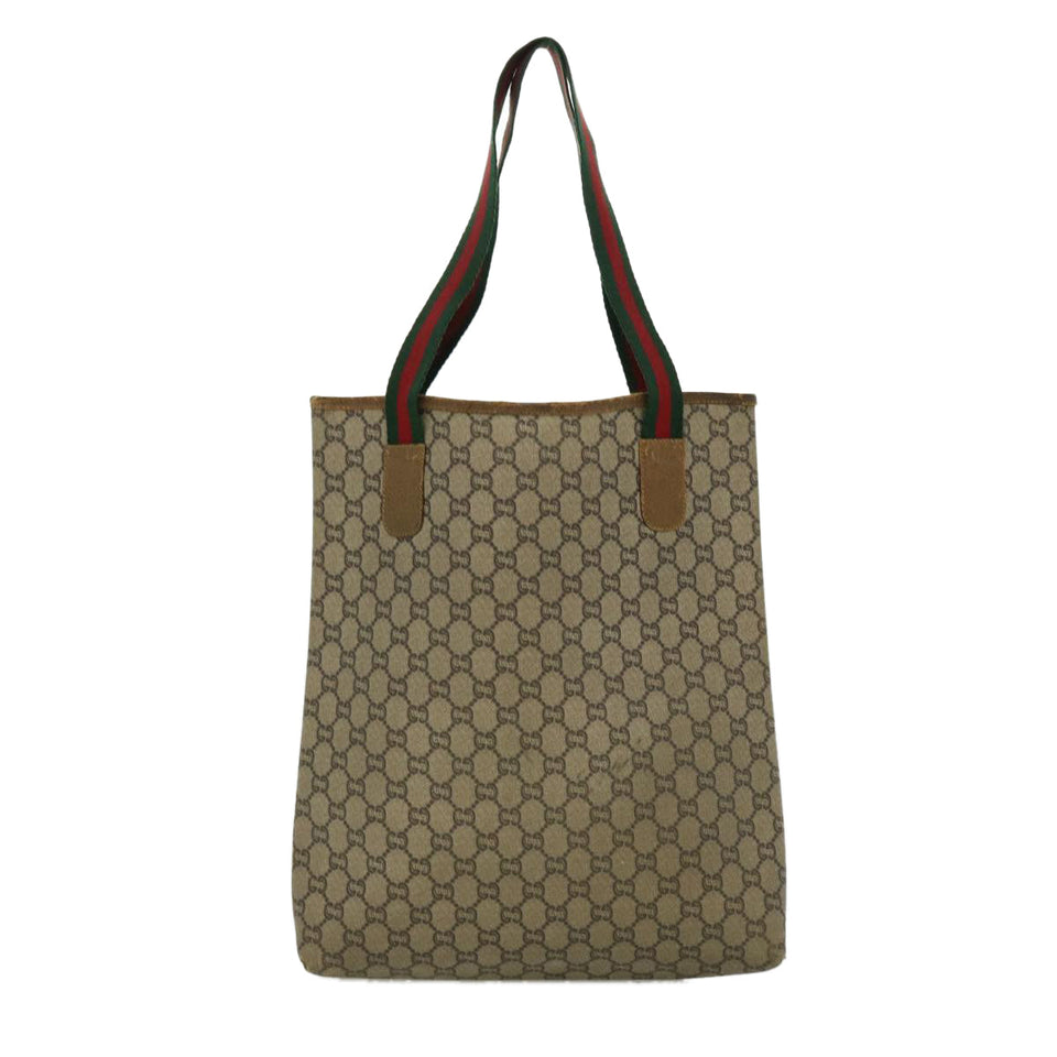 Gucci GG Plus Canvas Tote Bag PVC Leather Beige rd3380