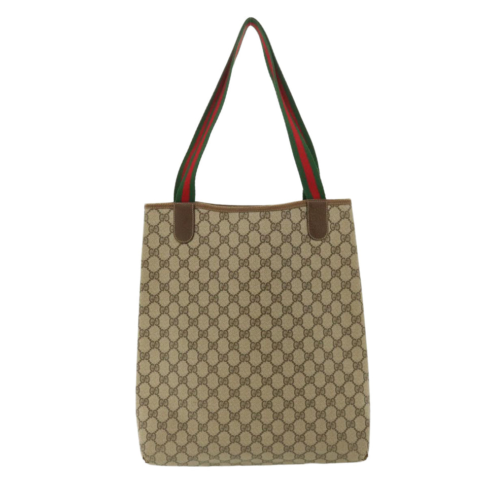 Gucci Web Sherry Line GG Canvas Tote Bag PVC Leather Beige Green Red rd3959