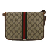 Gucci Web Sherry Line GG Canvas Shoulder Bag PVC Leather Beige Green rd3964