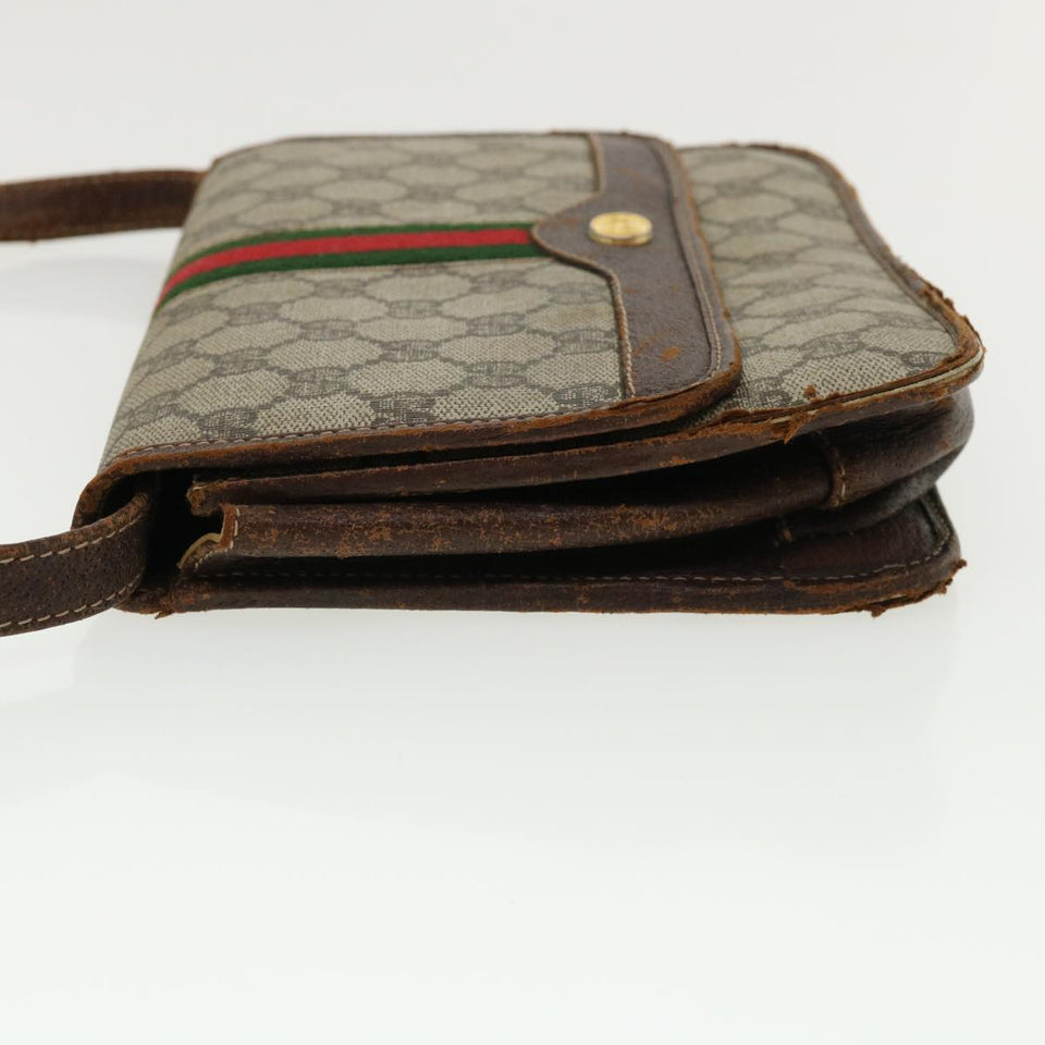 Gucci Web Sherry Line GG Canvas Shoulder Bag PVC Leather Beige Green rd3964