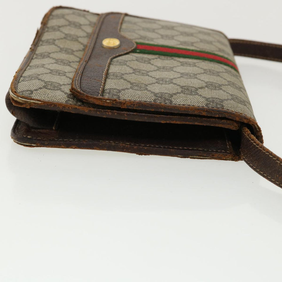 Gucci Web Sherry Line GG Canvas Shoulder Bag PVC Leather Beige Green rd3964
