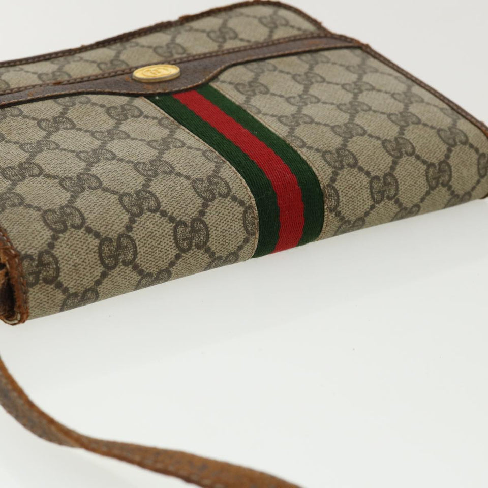 Gucci Web Sherry Line GG Canvas Shoulder Bag PVC Leather Beige Green rd3964