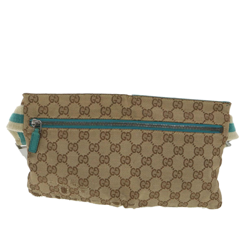 Gucci Sherry Line GG Canvas Waist Bag Beige Turquoise Blue 28566 rd4355
