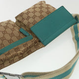 Gucci Sherry Line GG Canvas Waist Bag Beige Turquoise Blue 28566 rd4355
