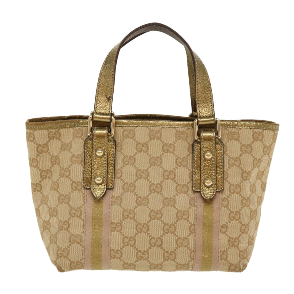 Gucci Sherry Line GG Canvas Hand Bag Beige Gold pink 213041 rd4461