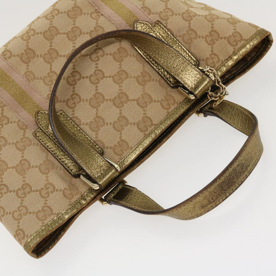 Gucci Sherry Line GG Canvas Hand Bag Beige Gold pink 213041 rd4461