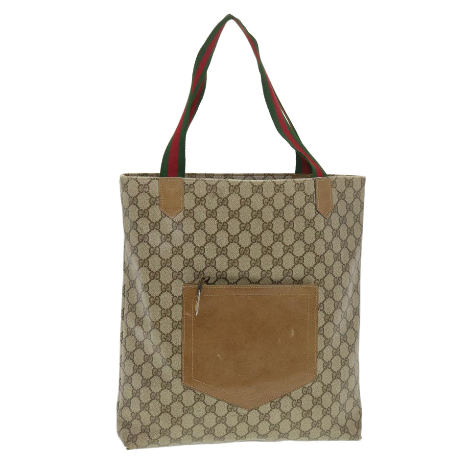 Gucci Web Sherry Line GG Canvas Tote Bag PVC Leather Beige Green Red rd4576