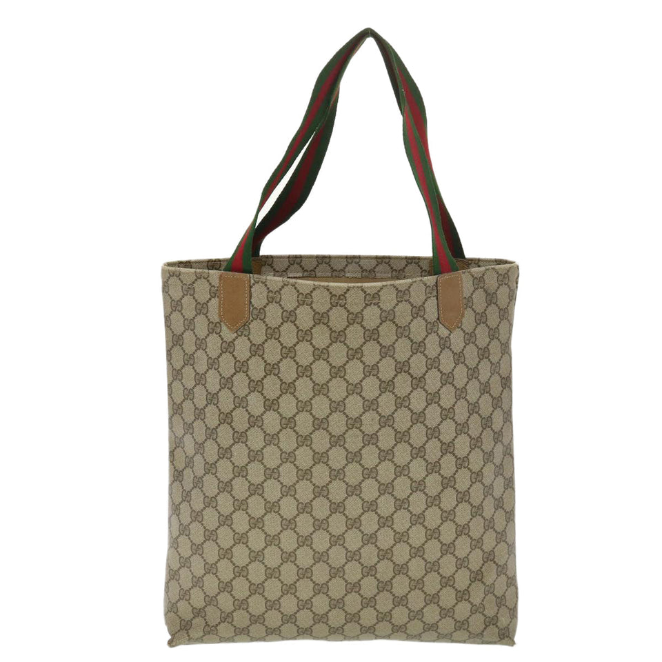 Gucci Web Sherry Line GG Canvas Tote Bag PVC Leather Beige Green Red rd4576