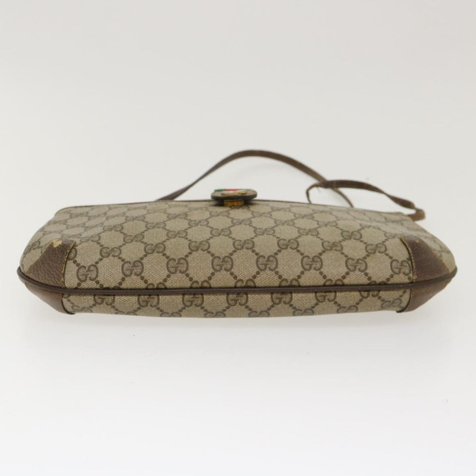 Gucci GG Canvas Web Sherry Line Shoulder Bag PVC Leather Beige Green rd4793
