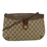 Gucci GG Canvas Web Sherry Line Shoulder Bag PVC Leather Beige Green rd4793