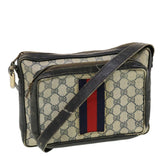 Gucci GG Canvas Sherry Line Shoulder Bag PVC Leather Gray Red Navy rd4916