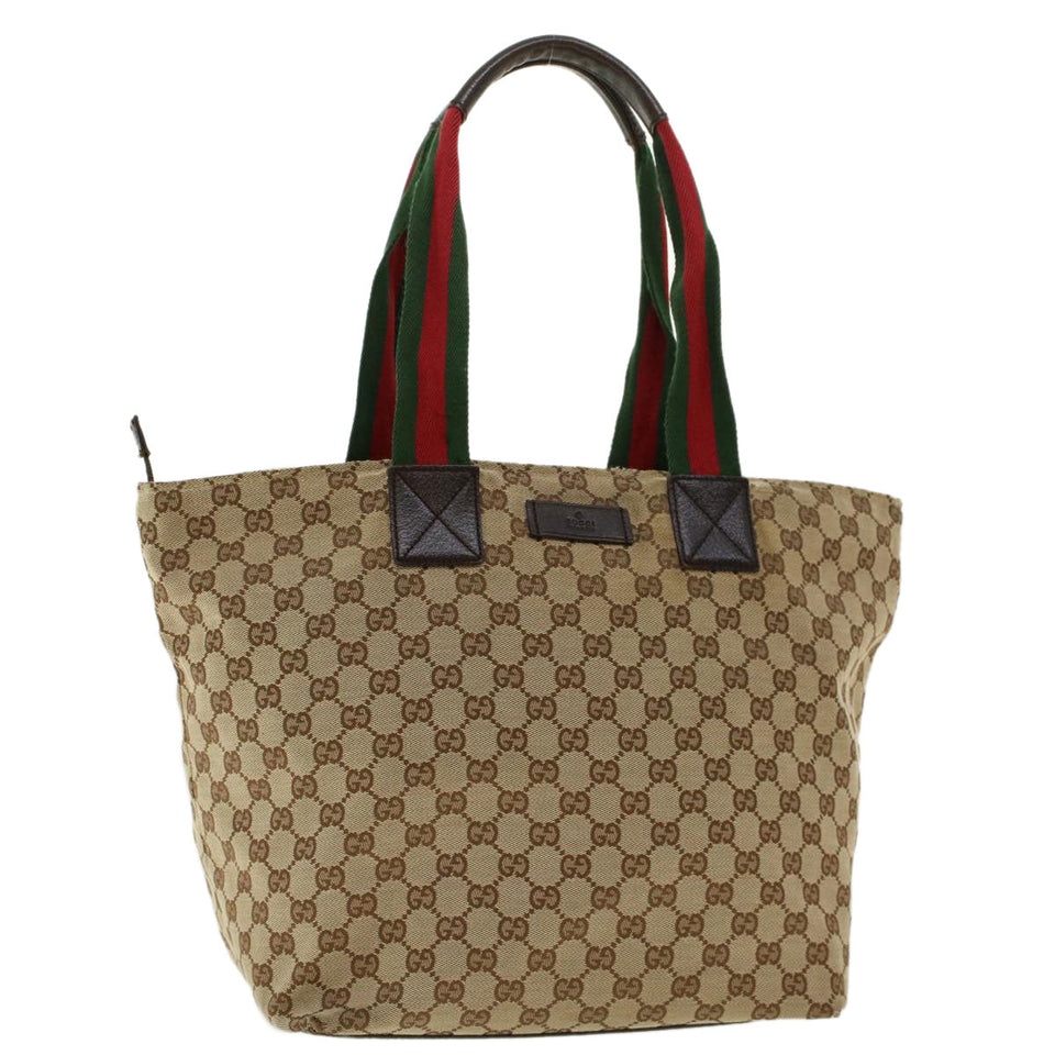 Gucci GG Canvas Web Sherry Line Tote Bag Beige Red Green 131231 rd5000