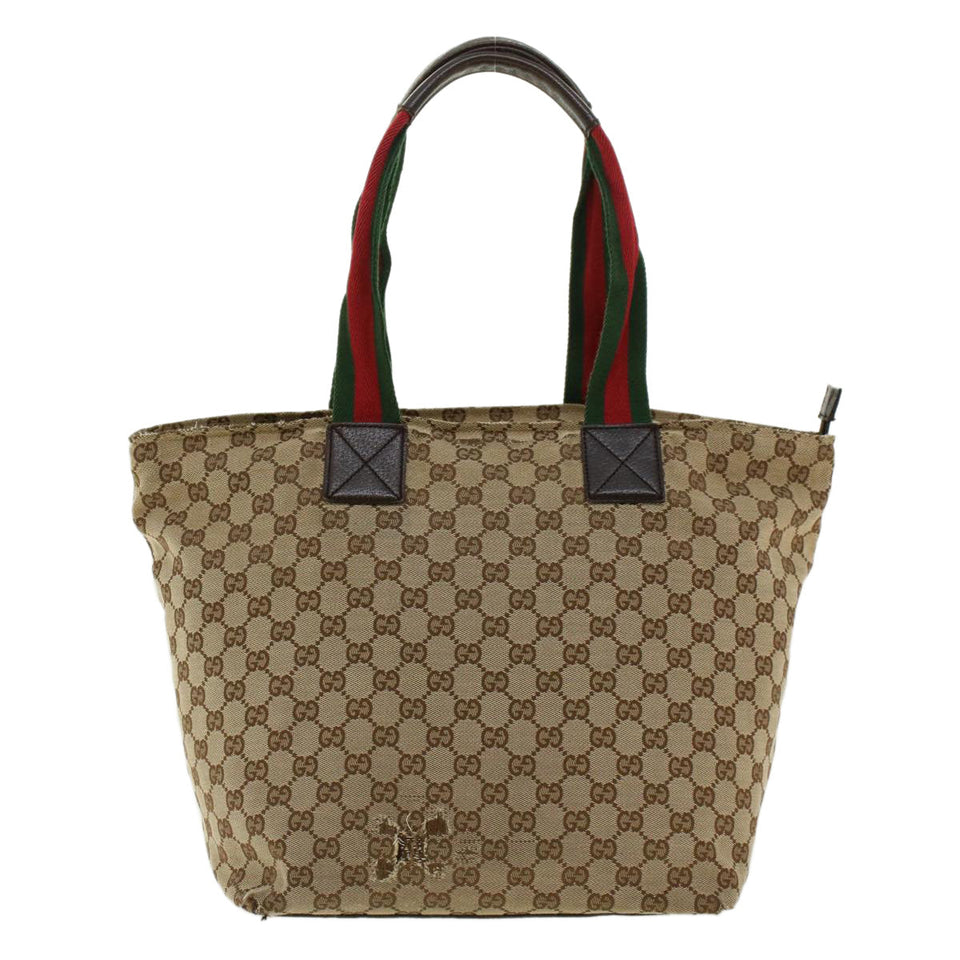 Gucci GG Canvas Web Sherry Line Tote Bag Beige Red Green 131231 rd5000