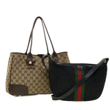 Gucci GG Canvas Web Sherry Line Hand Bag 2Set Beige Black Red Green rd5182