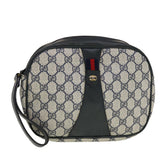 Gucci GG Canvas Sherry Line Clutch Bag Gray Red Navy 89.01.034 rd5207