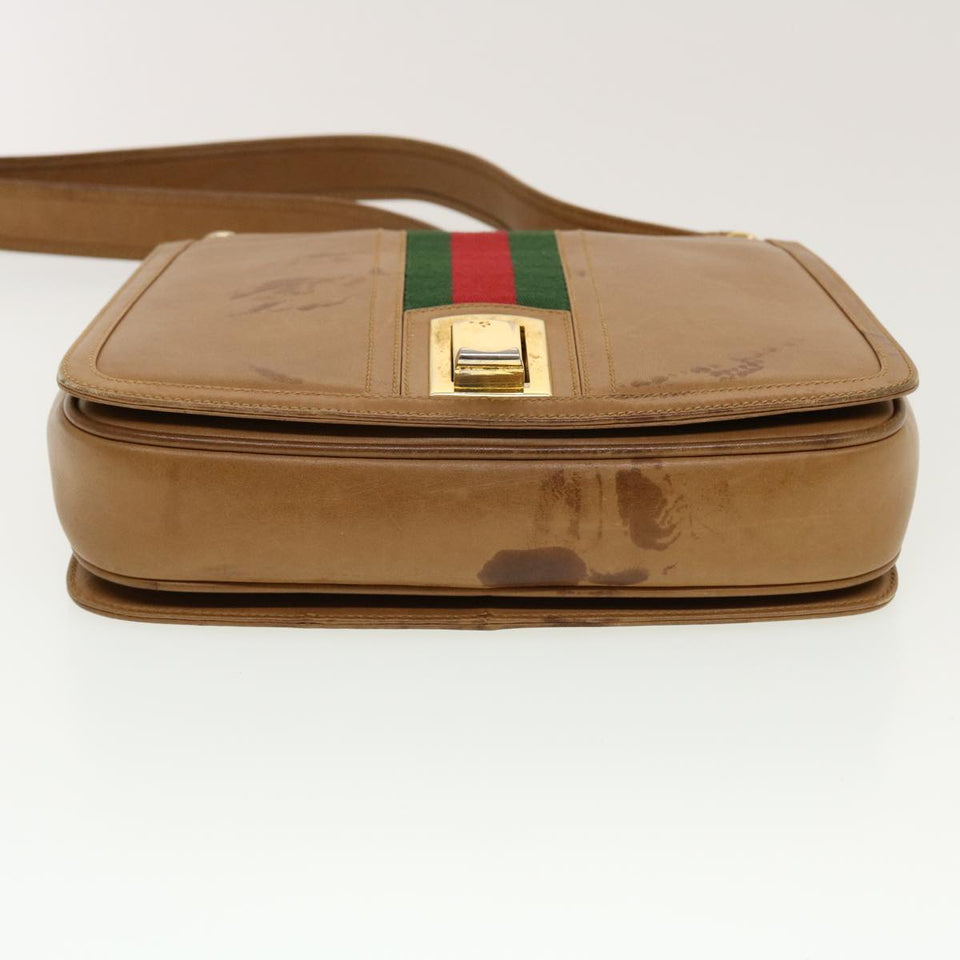 Gucci Web Sherry Line Shoulder Bag Leather Brown Red Green rd5248