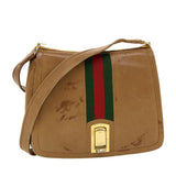 Gucci Web Sherry Line Shoulder Bag Leather Brown Red Green rd5248