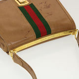 Gucci Web Sherry Line Shoulder Bag Leather Brown Red Green rd5248