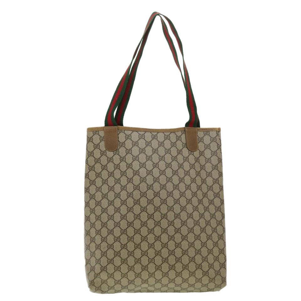 Gucci Web Sherry Line GG Canvas Tote Bag PVC Leather Beige Green Red ro546