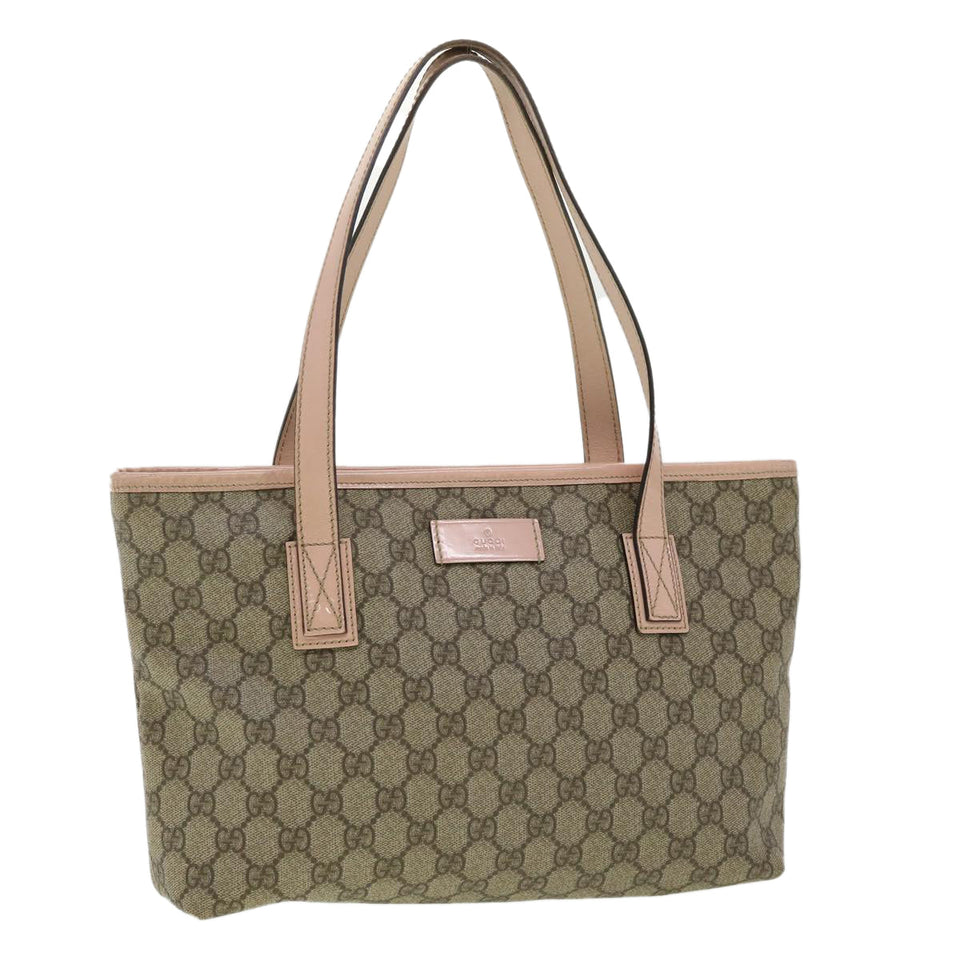Gucci GG Canvas Tote Bag PVC Leather Beige ro554