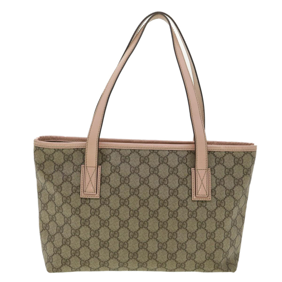 Gucci GG Canvas Tote Bag PVC Leather Beige ro554