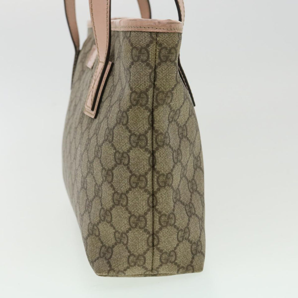 Gucci GG Canvas Tote Bag PVC Leather Beige ro554