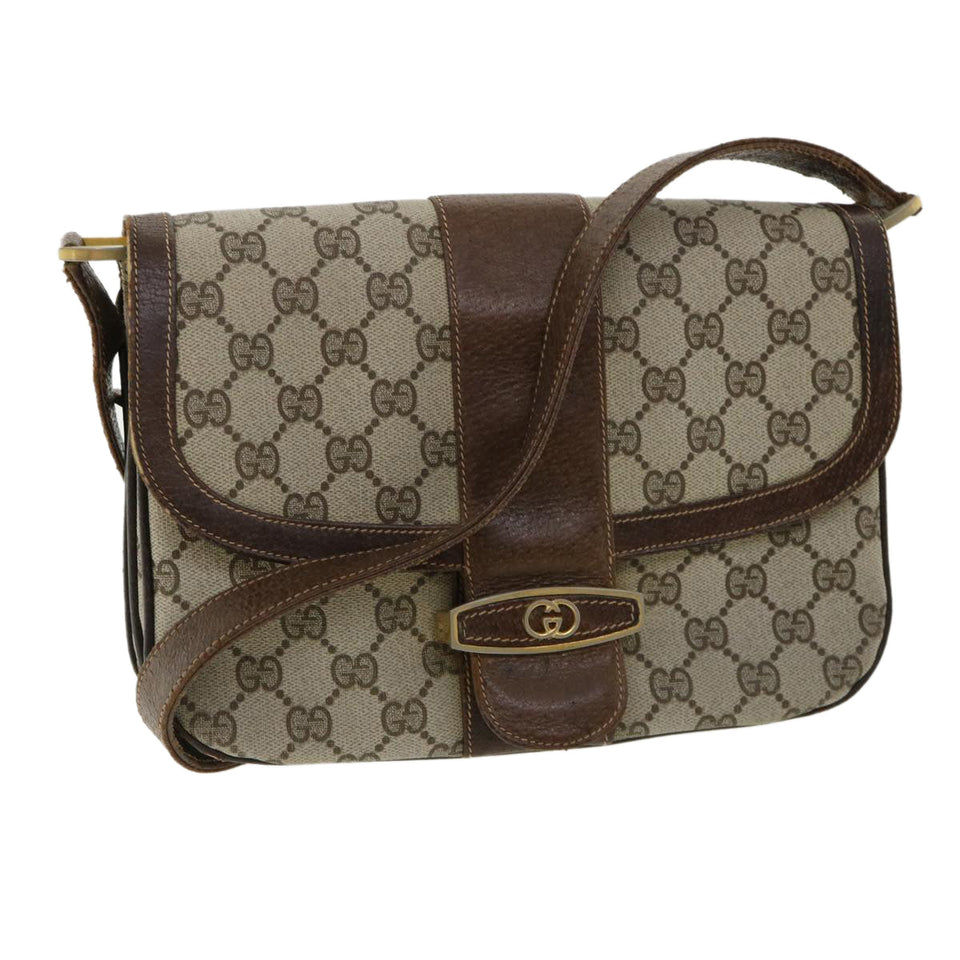 Gucci GG Canvas Shoulder Bag PVC Leather Beige ro555