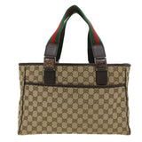 Gucci GG Canvas Web Sherry Line Tote Bag Beige Red Green ro581