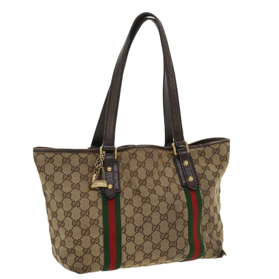 Gucci GG Canvas Web Sherry Line Tote Bag Beige Red Green 137396 ro795