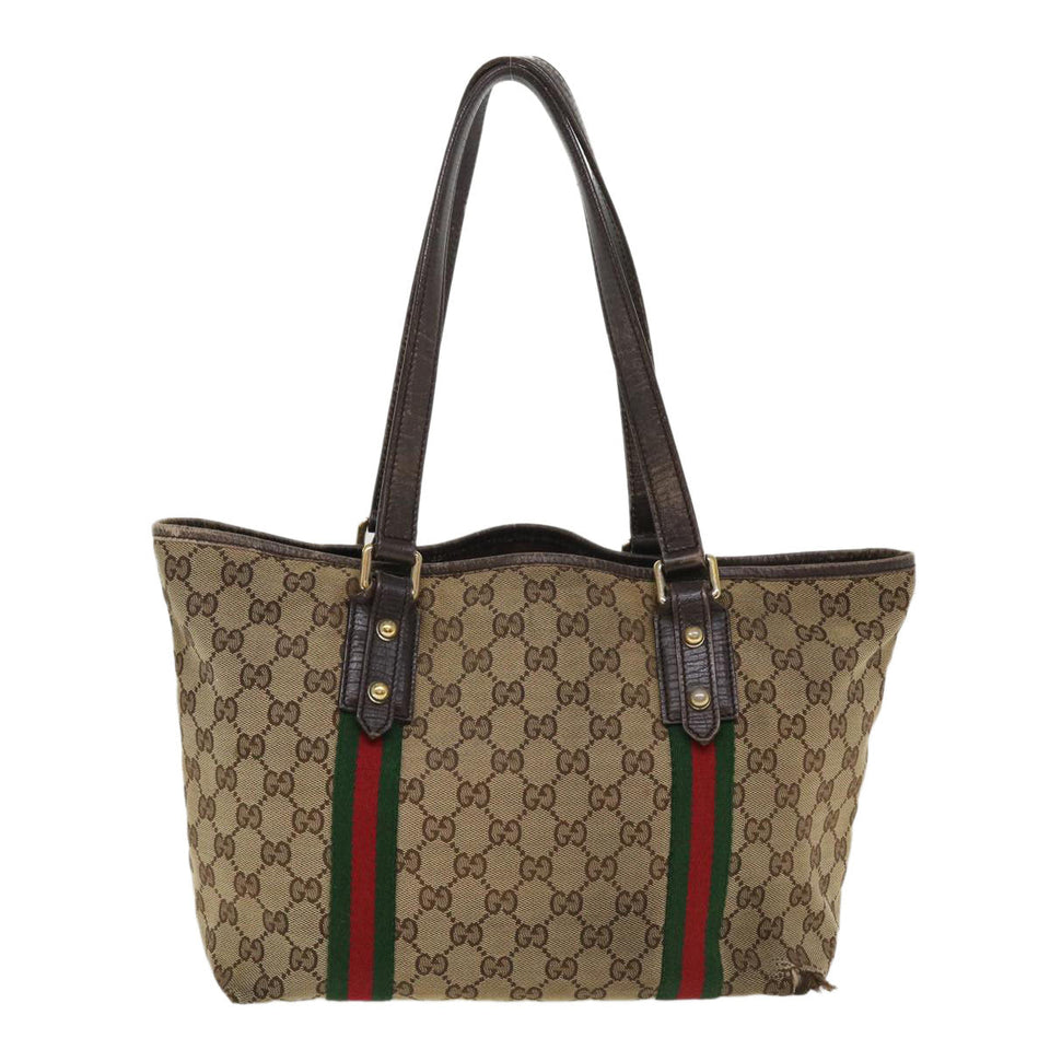 Gucci GG Canvas Web Sherry Line Tote Bag Beige Red Green 137396 ro795