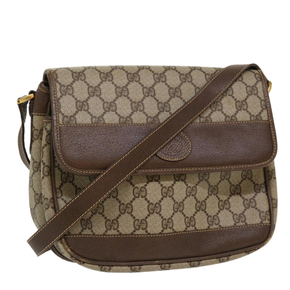 Gucci GG Canvas Shoulder Bag PVC Leather Beige ro842