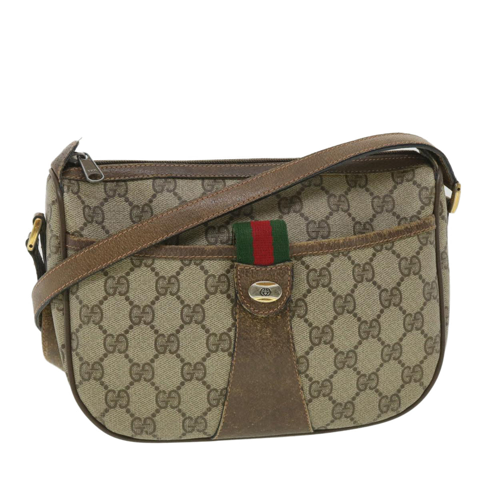 Gucci GG Canvas Web Sherry Line Shoulder Bag Beige Red 89 02 032 ro876